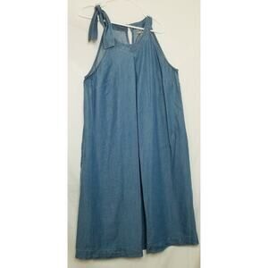 Jessica London Women's Denim Tie-Neck Midi Sun Dress Pleat Center Front Size16W